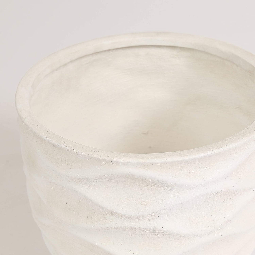 White Wavy Design Planter Modern Contemporary Round