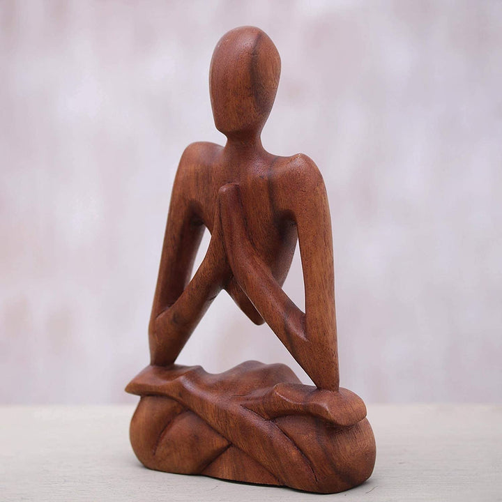 Wood Sculpture 'Natural Meditation' Indonesia Brown Handmade - Diamond Home USA