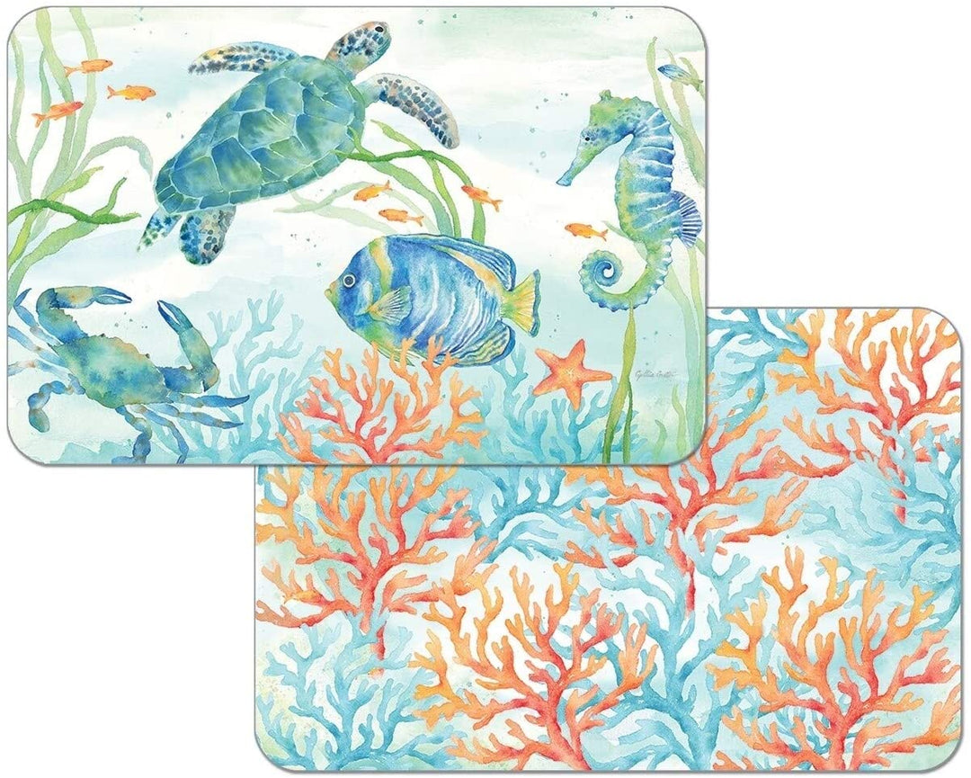 Wipe Clean Plastic Placemats Set 4 Sea Life Serenade Color