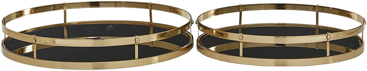 Round Gold Metal Trays Black Glass Base Set 14" 16" 16 X