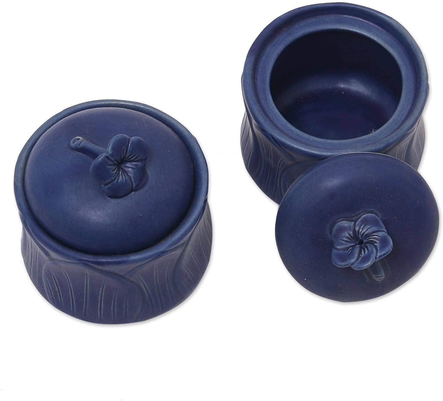 Blue Ceramic Condiment Jars (Pair) N/ Handmade