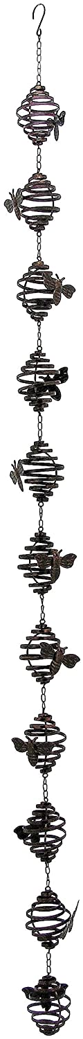 MISC 79" Long Antique Bronze Hanging Honeybee Rain Chain Brown Iron Powder Coated