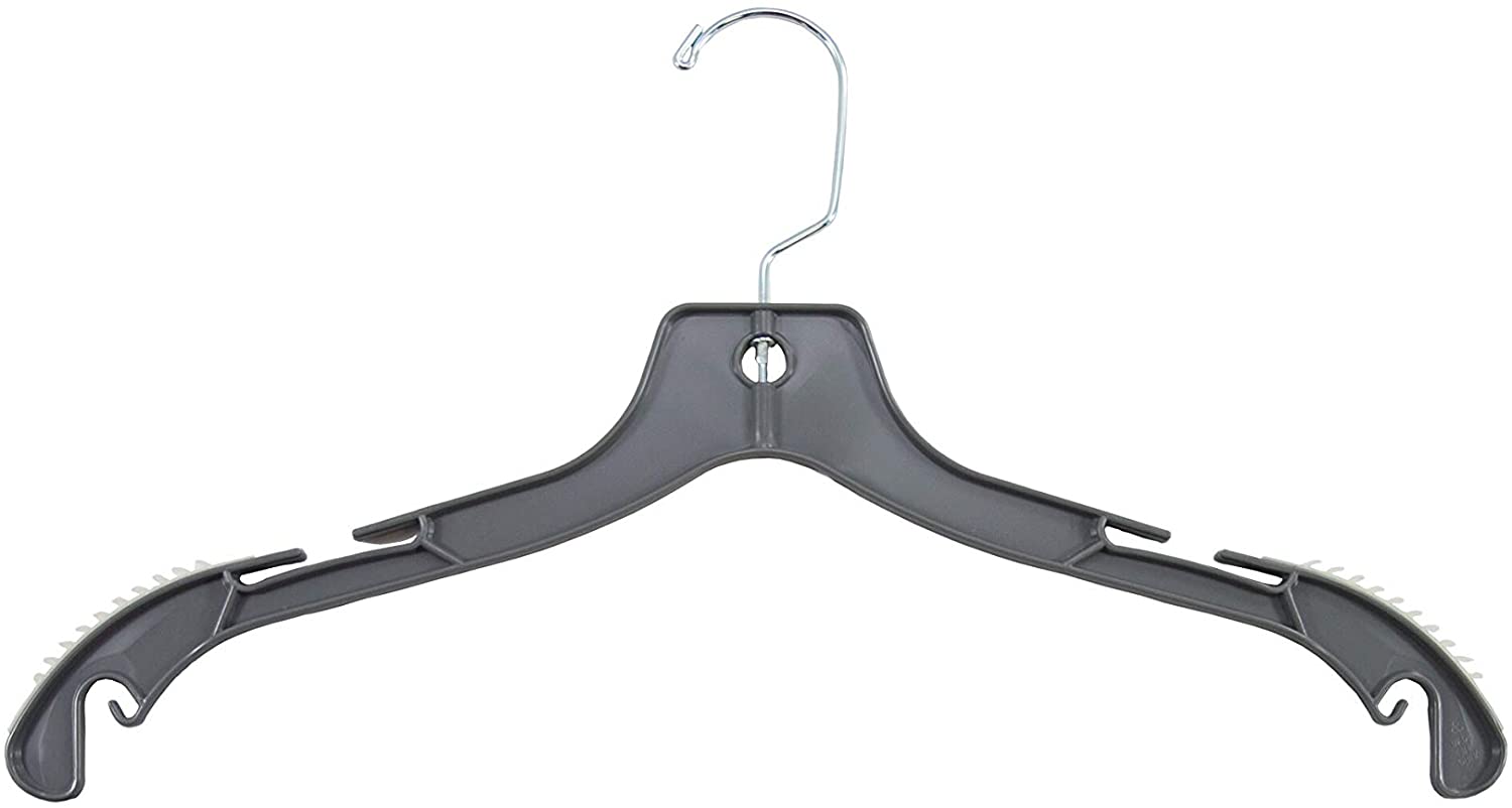 MISC Grey Plastic Top Hanger W/Non Slip Rubber Shoulder Strips Notches 17" Length X 3/8" Thick Chrome Hook Box 100