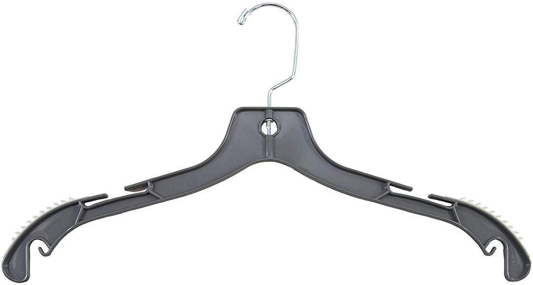 Grey Plastic Top Hanger W/n Slip Rubber Shoulder Strips