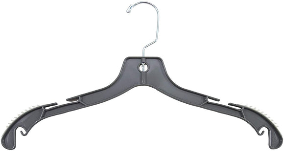 MISC Grey Plastic Top Hanger W/Non Slip Rubber Shoulder Strips Notches 17
