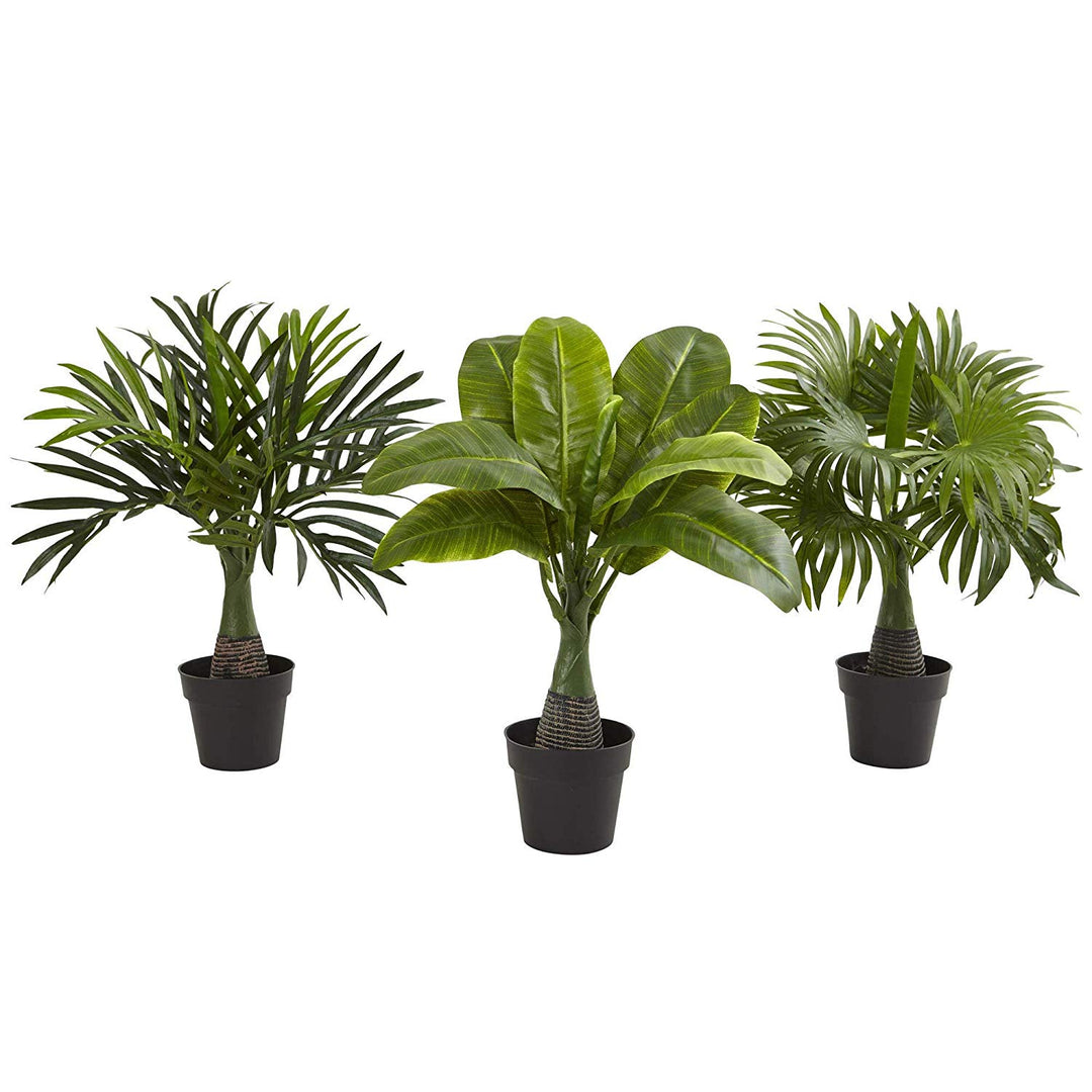 Set 3 Decorative Mini Fountain Banana & Areca Palm Trees