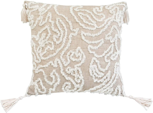 Chenille Damask Rectangle Accent Pillow Beige Geometric Bohemian Eclectic Cotton One Removable Cover