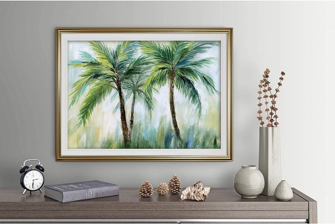 Palm Sensation Premium Framed Grey Yellow Blue Green White Black Red Traditional Rectangle Includes Hardware Oversized - Diamond Home USA