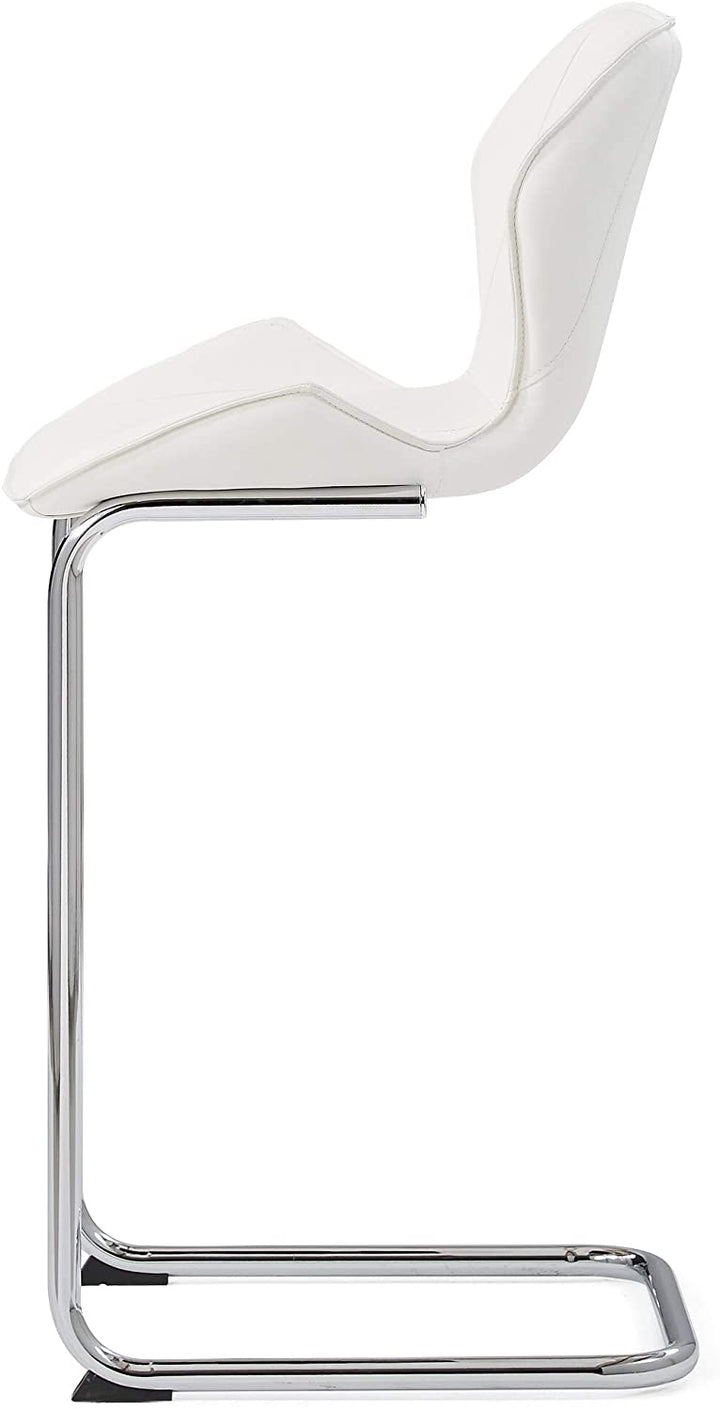 Global White Pu Curved Bar Stool Modern Contemporary Faux Leather Footrest