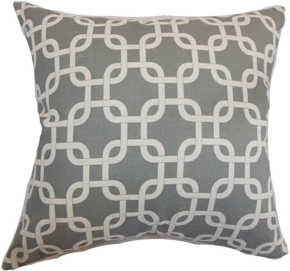 MISC Geometric 24 inch Feather Throw Pillow Grey Cotton Single