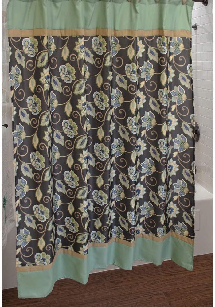 MISC Shower Curtain Hook Set Blue Gold Green Floral Polyester