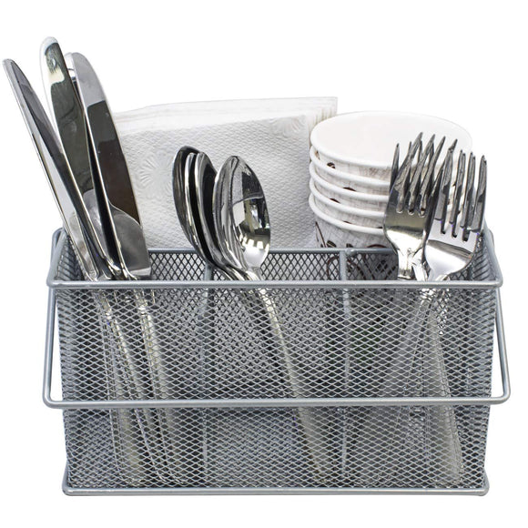 Mesh Silverware Organizer Kitchen Utensil Caddy Metal Flatware Holder Fork Spoon Knife Storage Basket