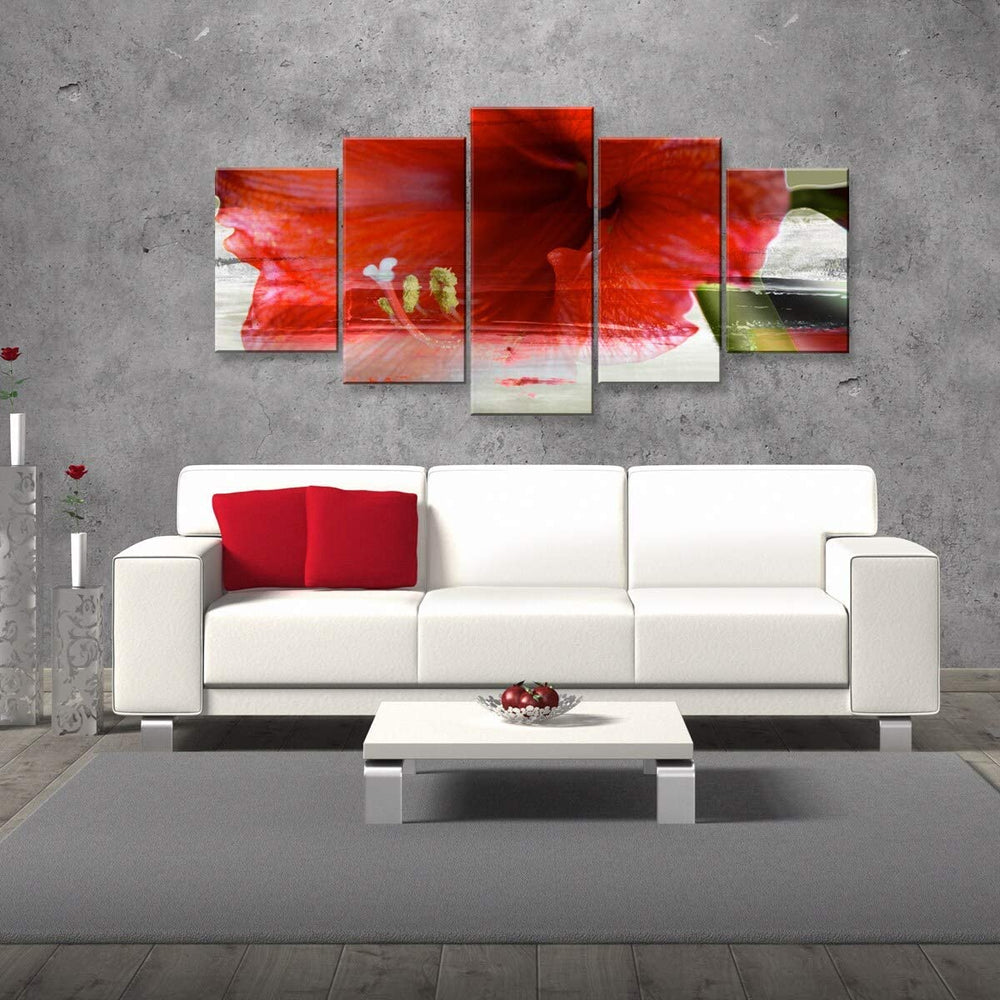 Painted Petals XLIX' 5 Piece Canvas Wall Art Set Green Red White Modern Contemporary Specialty Wood Handmade Includes Hardware Made USA