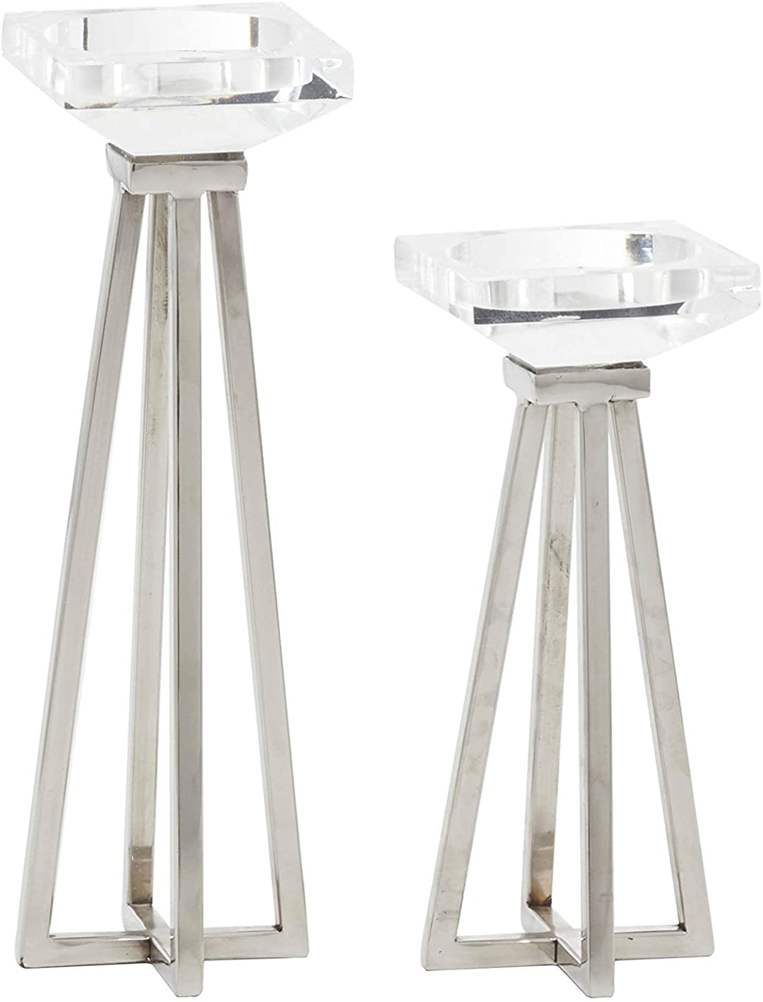 Candleholders Pillars Set 2 Metal Acrylic Centerpieces Home Silver 4 X 13 White Stainless Steel - Diamond Home USA