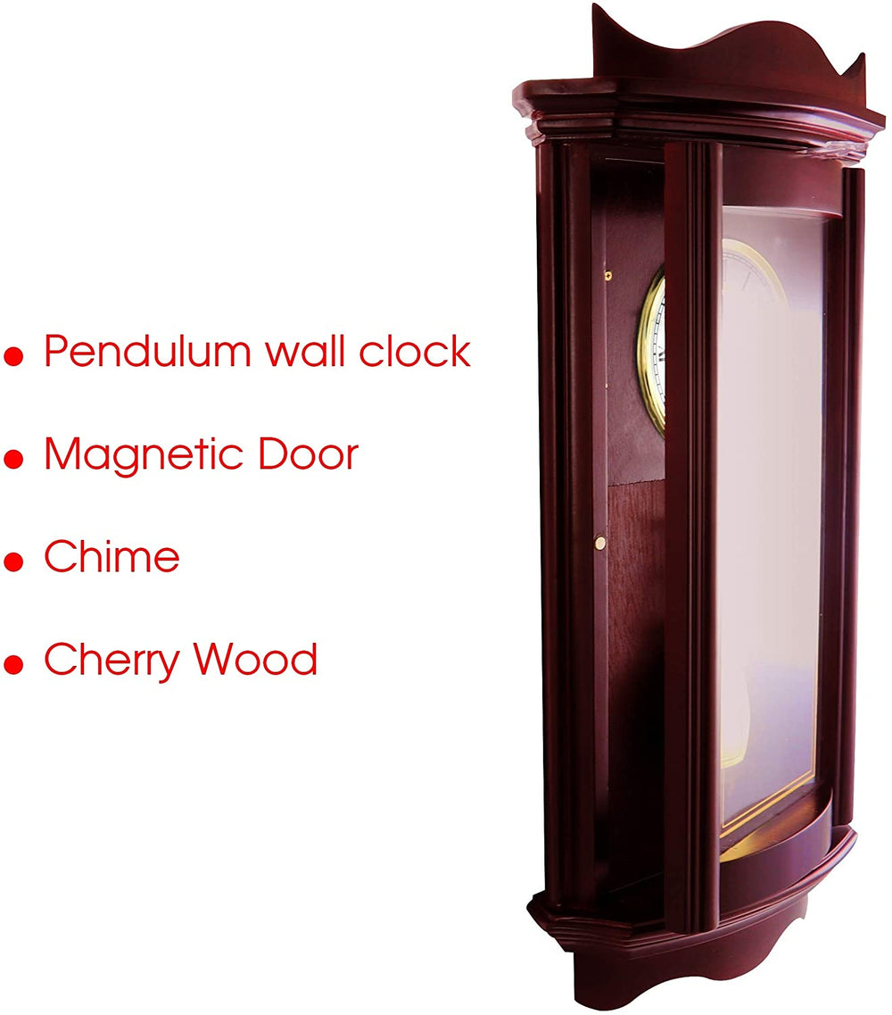 Decorative Wall Clock Pendulum Cherry Red Rectangular Wood Finish - Diamond Home USA