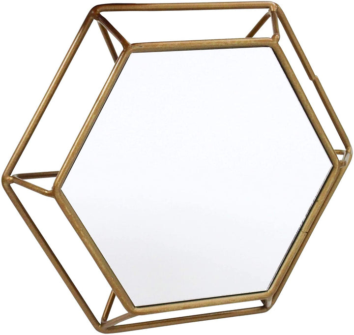 Hexagonal Wall Mirrors (Set 3) Brown Modern Contemporary Hooks Included