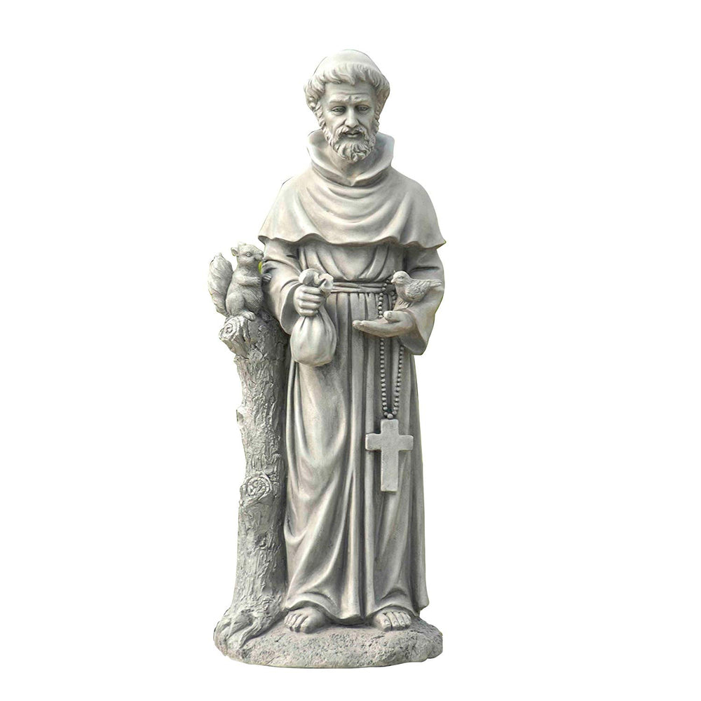 St Francis Garden Statue 31 Inch Saint Francis Statue Outdoor All Seasons Patio Sculpture Magnesium Oxide Stone Finish Grey Color