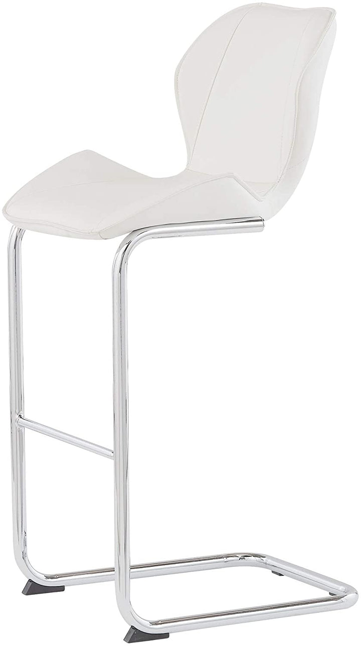 Global White Pu Curved Bar Stool Modern Contemporary Faux Leather Footrest