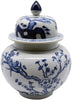 UKN Flower Bird Ginger Decorative Jar Blue Porcelain Handmade