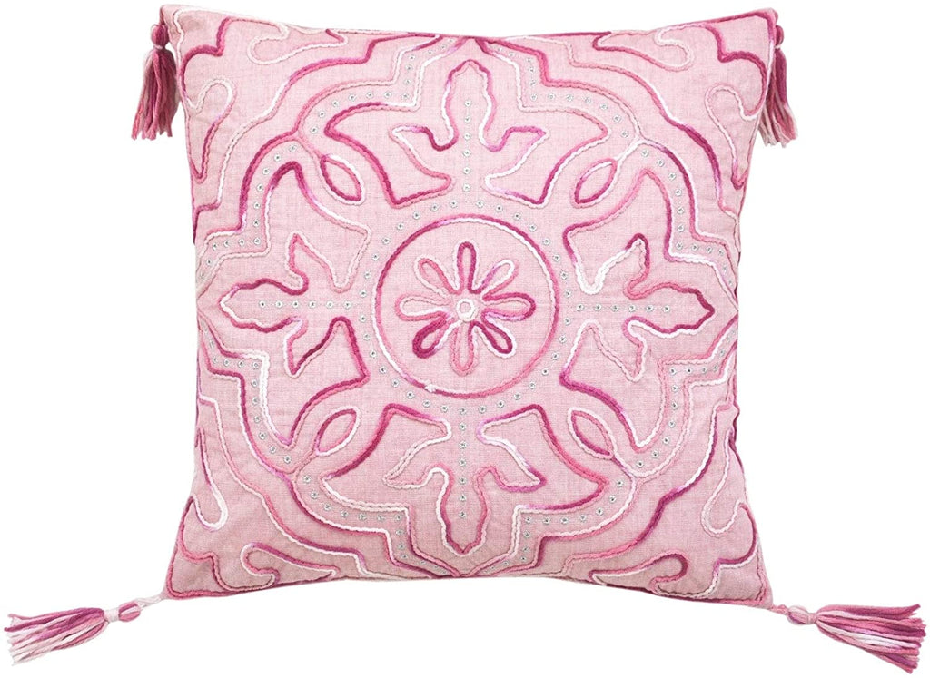 Chenille Pink Tile Decorative Pillow Geometric Bohemian Eclectic Cotton One Removable Cover