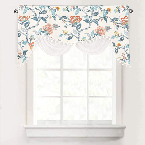 Unknown1 Sketch Botanical Flower Floral Window Curtain Swag Valance 52 X 28 Color Mid Century Modern Contemporary Polyester Insulated
