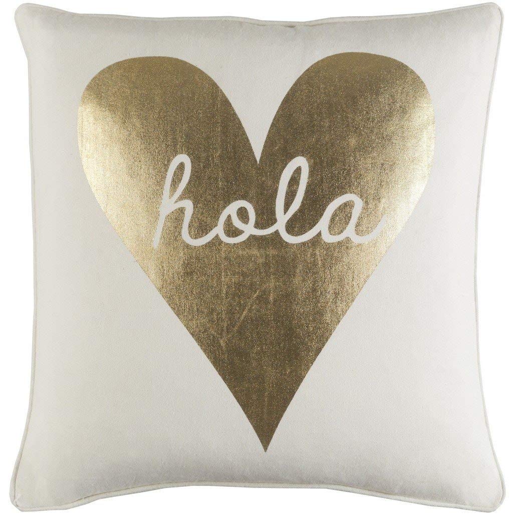 18x18 Metallic Gold Heart Throw Pillow Cover Medium Size