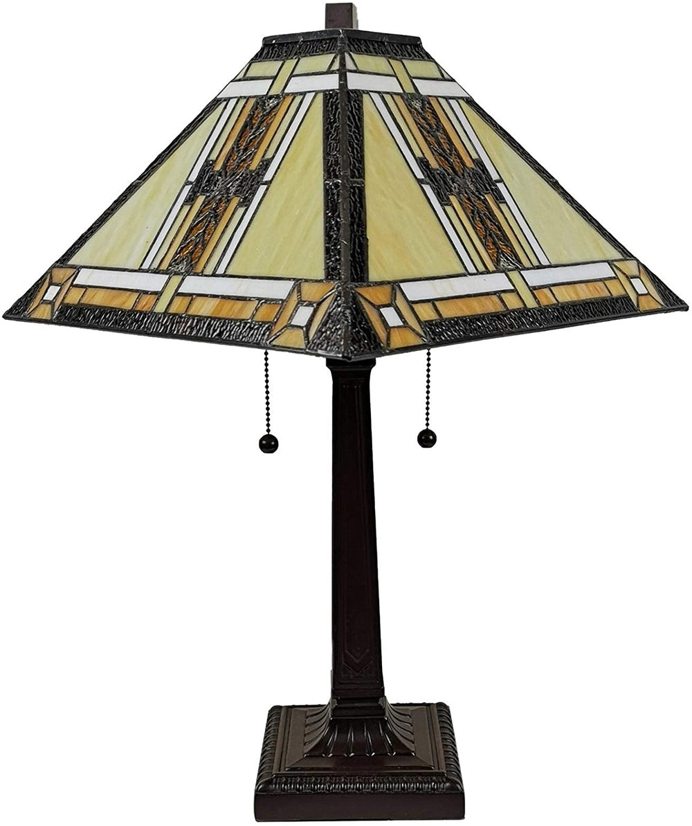 Tiffany Table Lamp Mission 23" Tall Stained Glass White Tan Bedside Bedroom Handmade Gift Am099tl14b Color Brown