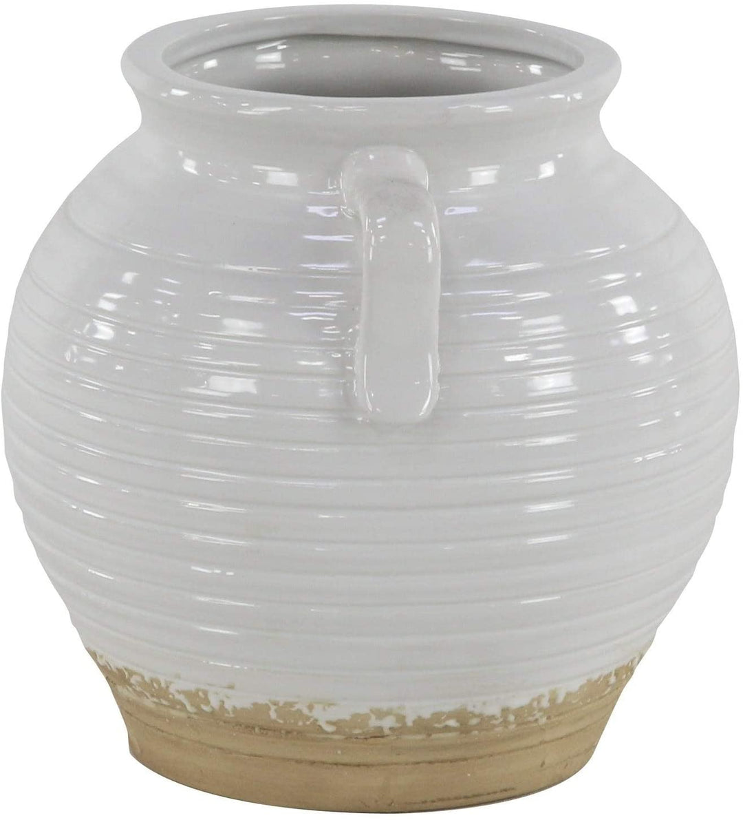 Modern 10 X 8 Inch Lacquered White Stoneware Pot Planter Contemporary Round Ceramic - Diamond Home USA