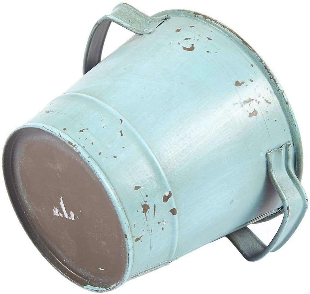 MISC 4 Set Galvanized Planter Garden Buckets Handles Planting Decoration Blue Iron