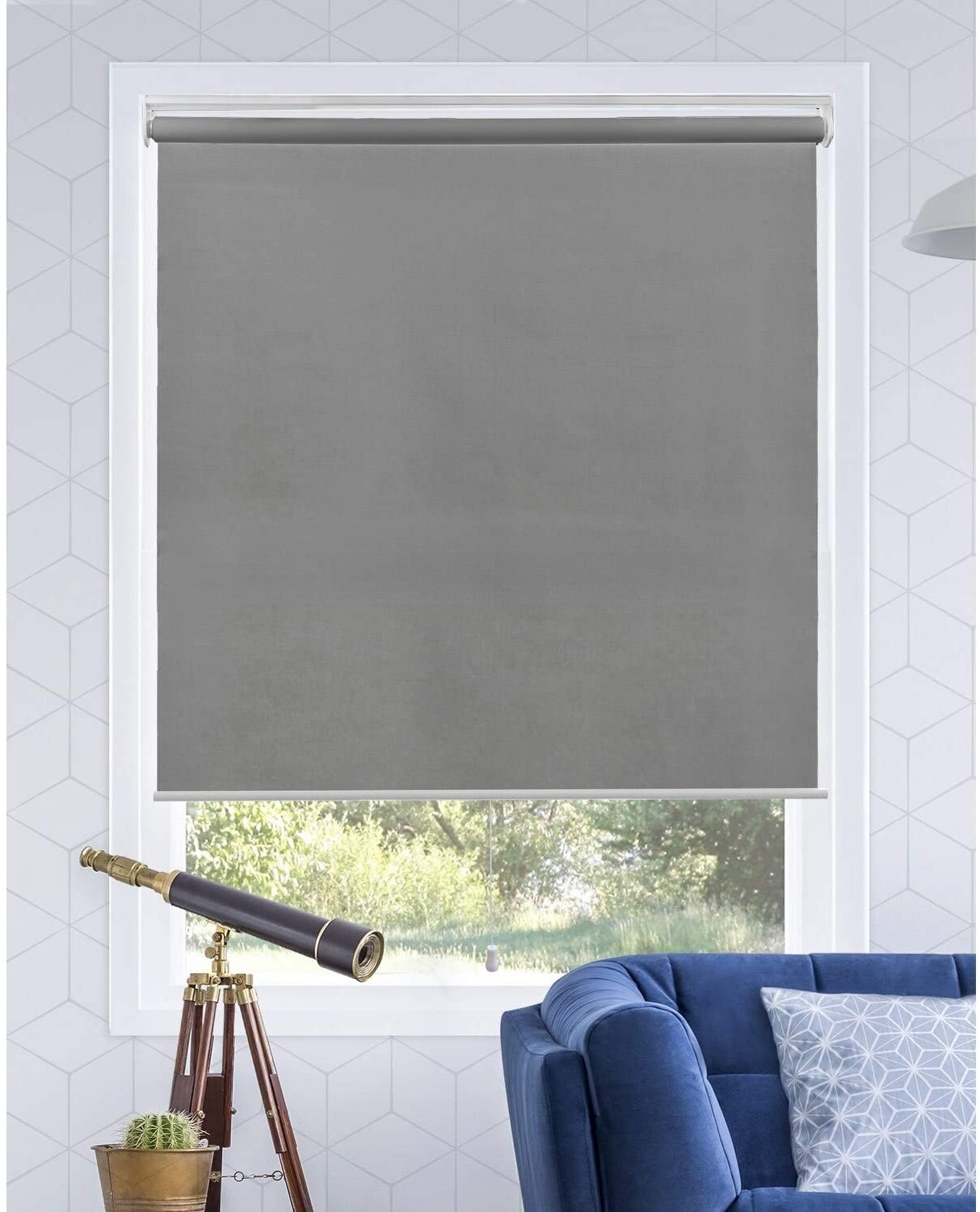 Light Filtering Cordless Roller Shades 42" w X 72" h Grey Modern Contemporary Polyester