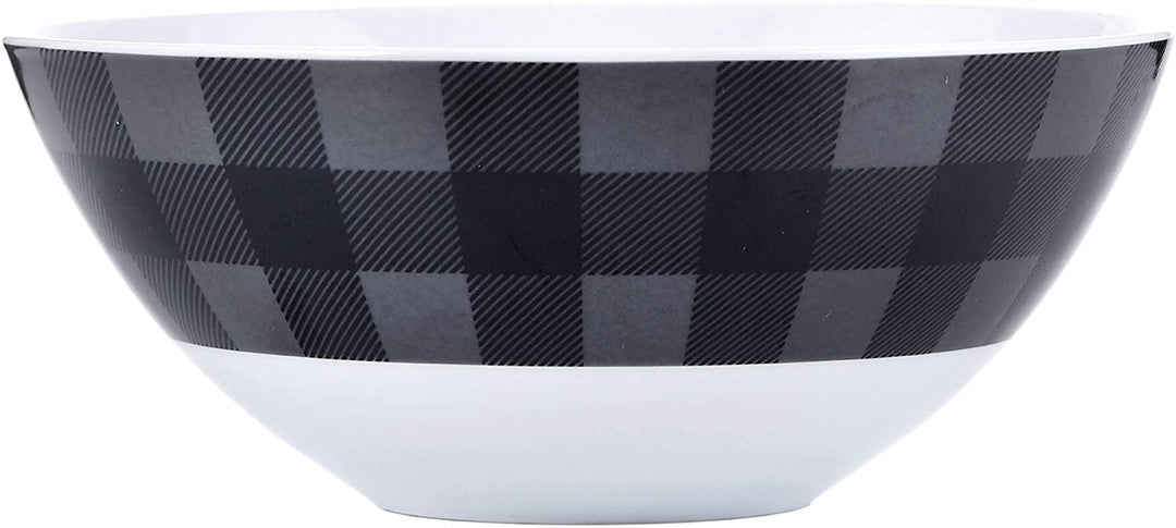 16pc Buffalo Plaid Grey/Black 11" X 0'5" Grey Stripe Modern Contemporary Round Porcelain 16 Piece - Diamond Home USA