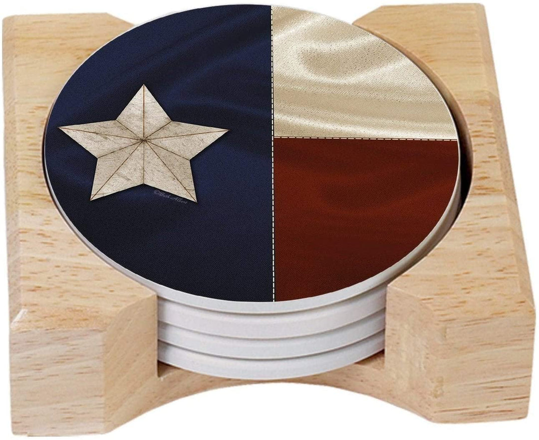 Absorbent Stone asters Wooden Holder Texas Flag (Set 4)