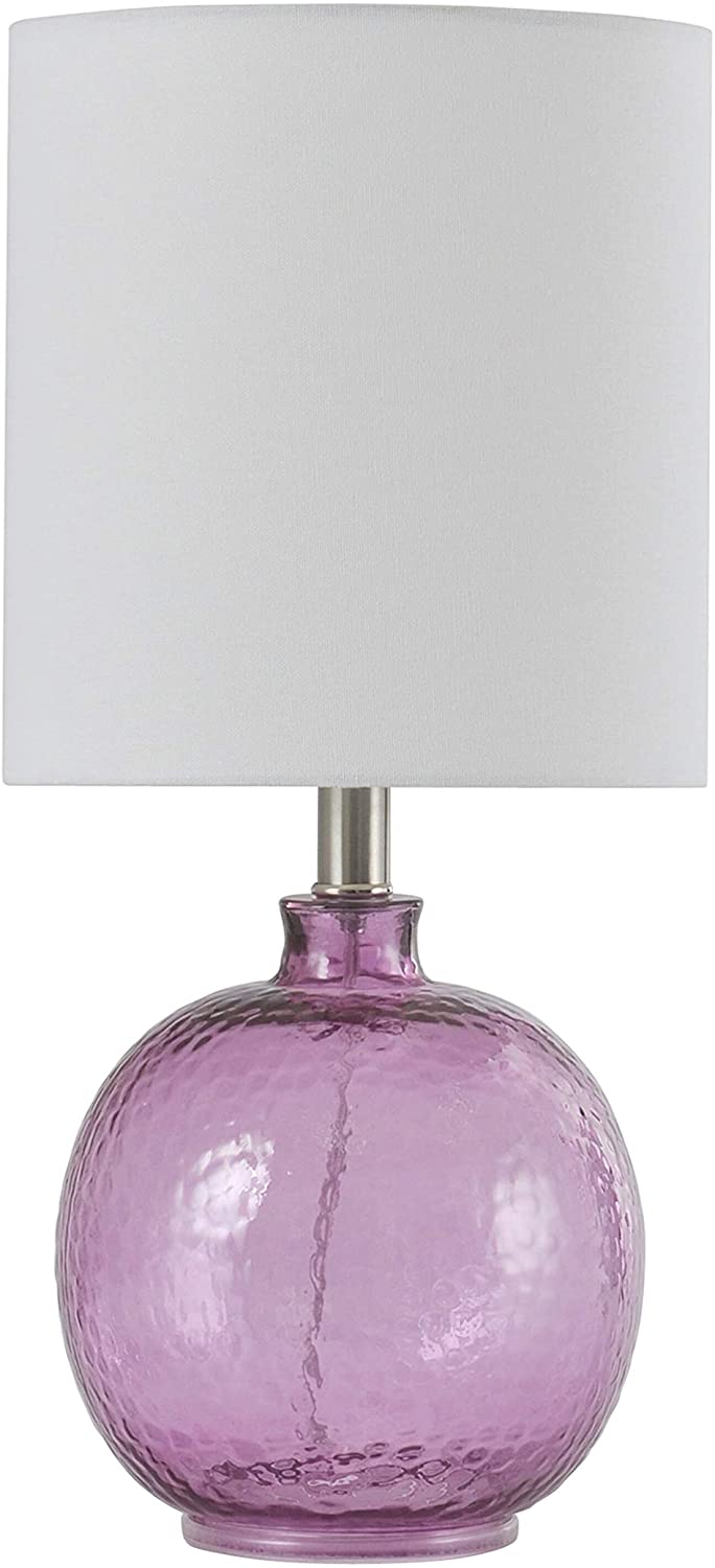 Glass Bright Purple Table Lamp White Hardback Fabric Shade