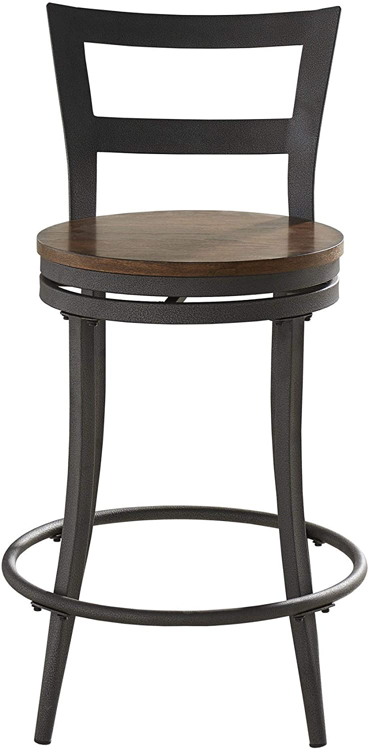 Counter Height Swivel Stools (Set 2) by Classic Black Brown Grey Traditional Transitional MDF Metal Veneer Finish Wood Footrest