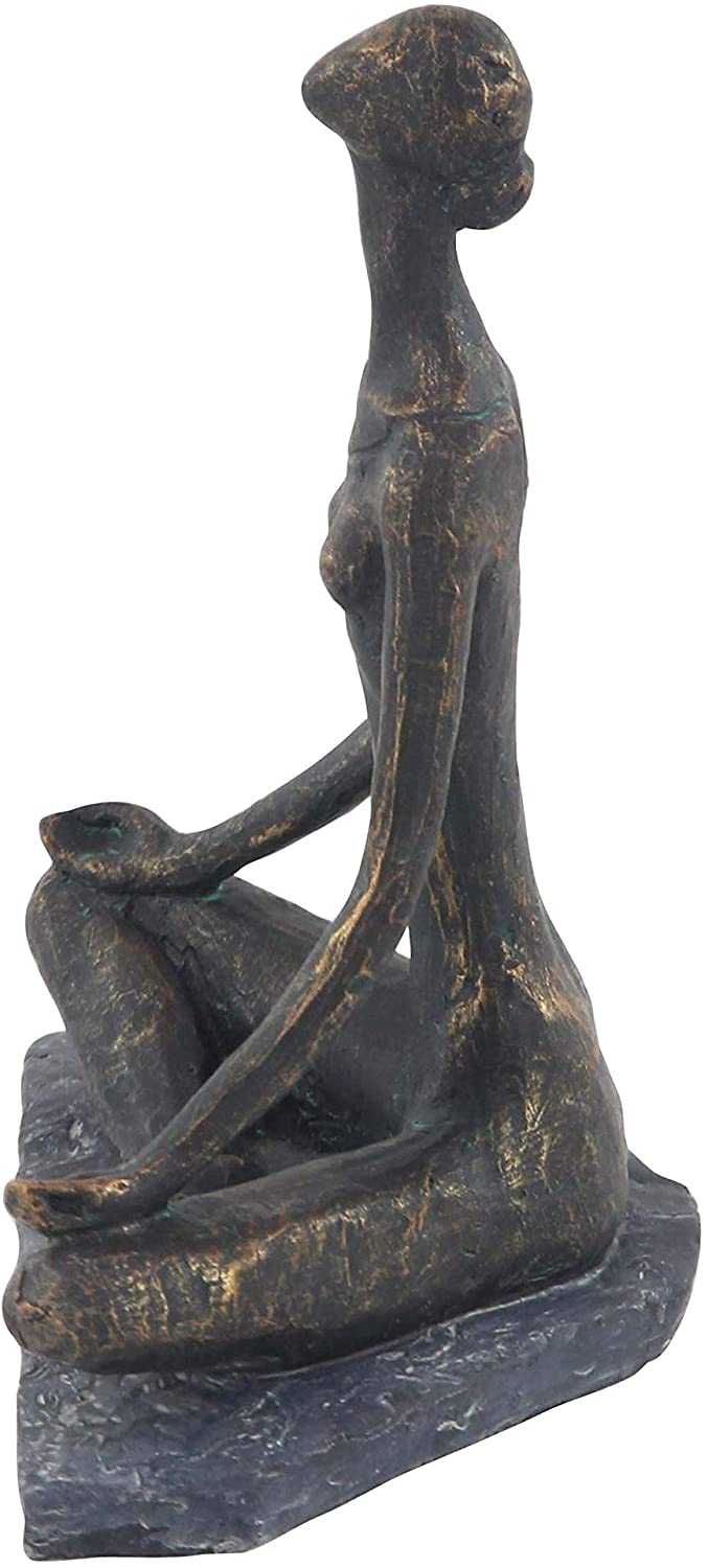 Rustic Polystone Brass Meditating Woman Statue Grey Sports Resin Finish - Diamond Home USA