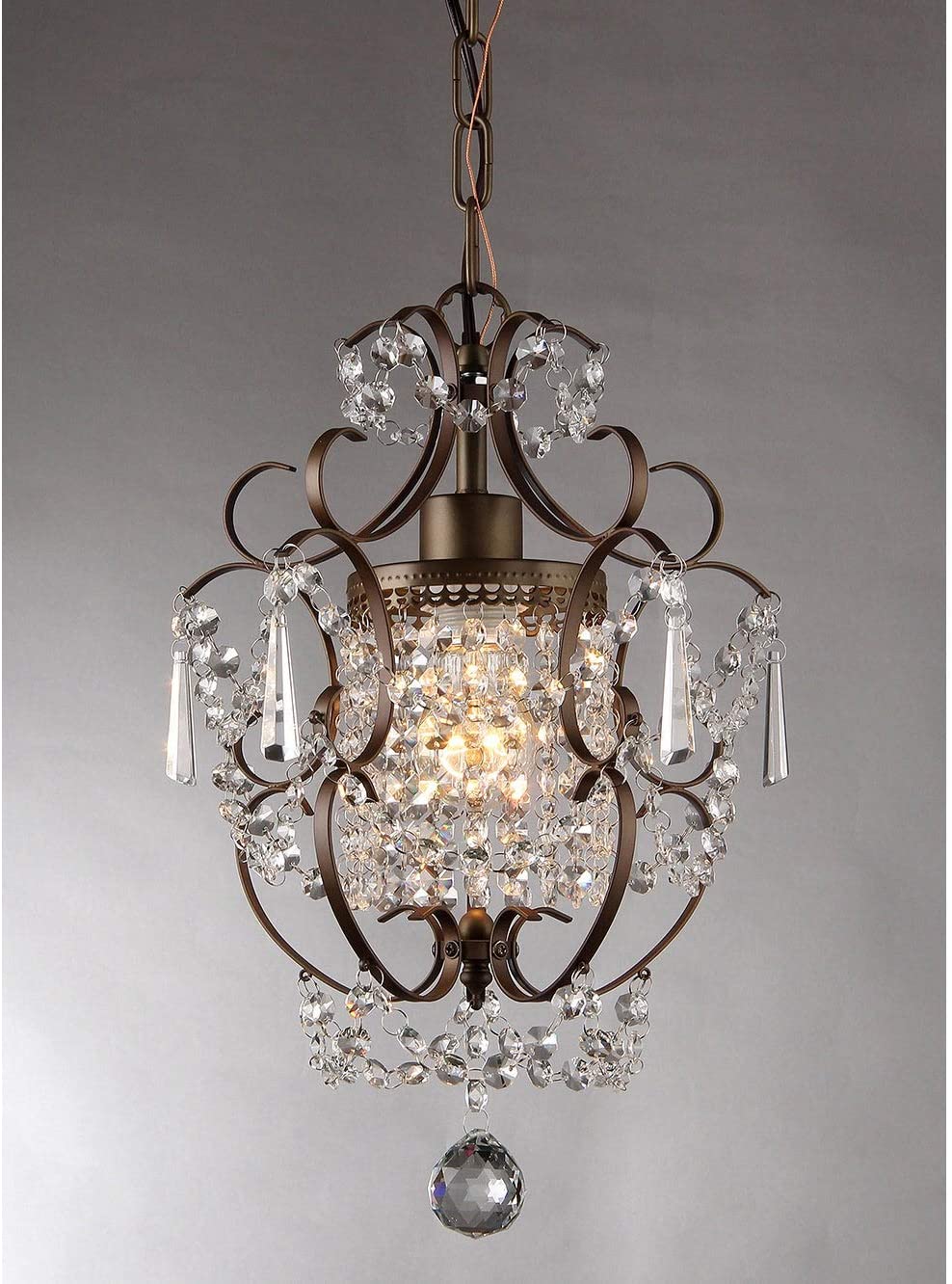 1 Light Antique Bronze 11 inch Crystal Chandelier Brown Modern Contemporary Metal - Diamond Home USA