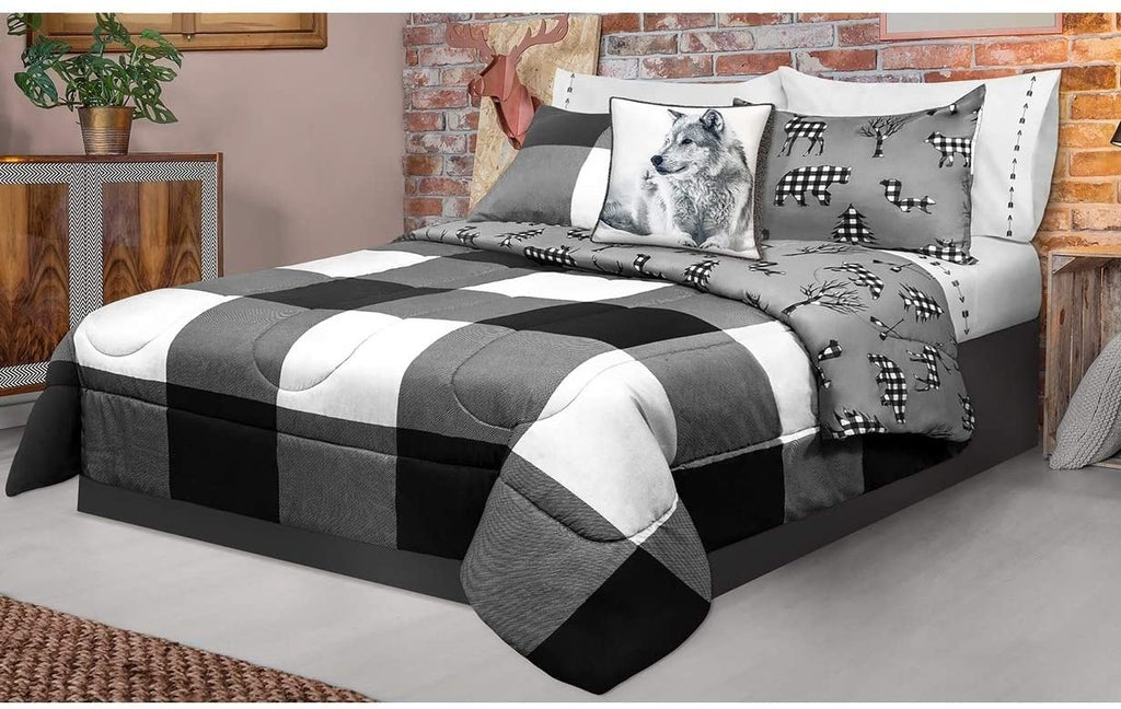 UKN Comforter 2 Piece Set Twin Printed Buffalo Plaid White/Black White Modern Contemporary