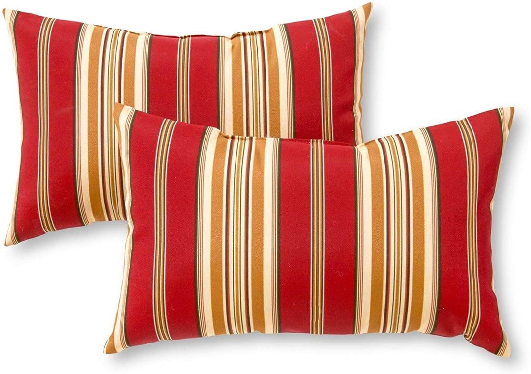 Rectangular Outdoor 12 inch X 19 inch Stripe Accent Pillows (Set 2) Red Yellow Striped Traditional Transitional Polyester Fade Resistant Uv Water