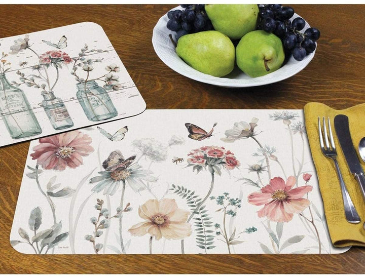 Wipe Clean Plastic Placemats Set 4 Country Weekend Color Rectangle - Diamond Home USA