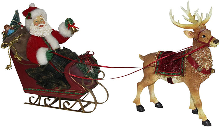 10 inch Santa Sleigh Deer Color Resin - Diamond Home USA