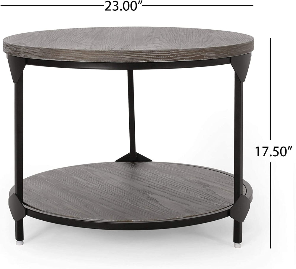 Modern Industrial Round Coffee Table Black Grey Contemporary Iron MDF - Diamond Home USA