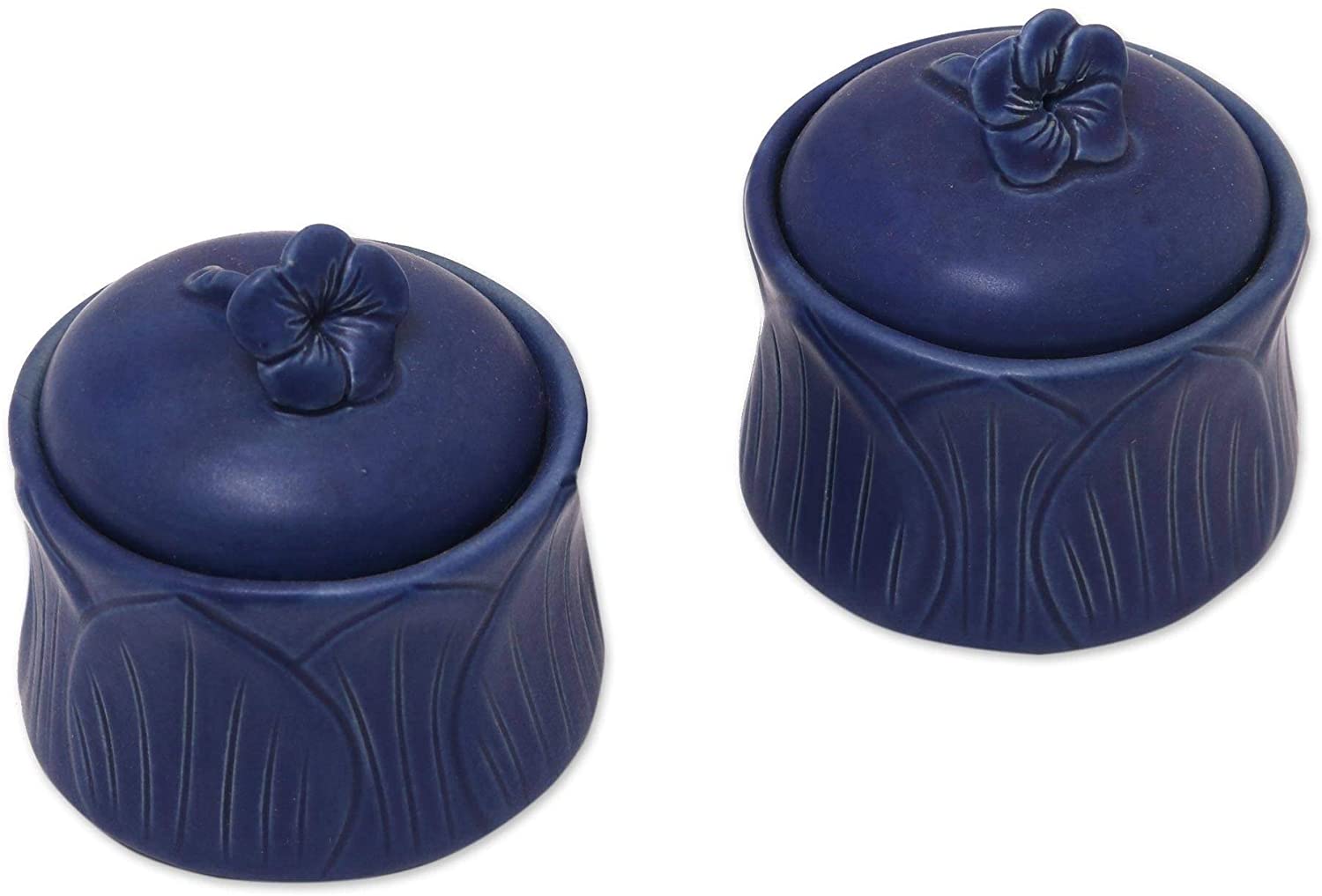 Blue Ceramic Condiment Jars (Pair) N/ Handmade