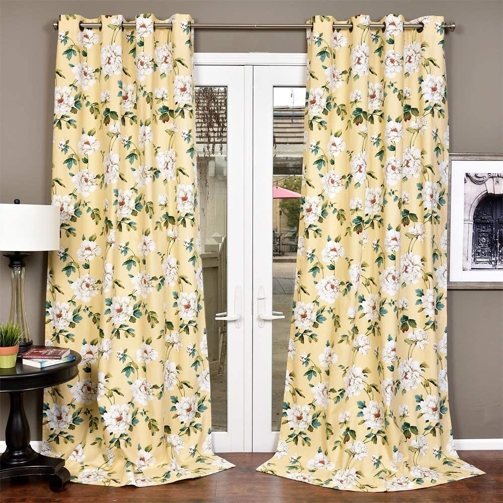 Cotton Curtain Panel Yellow Floral Modern Contemporary