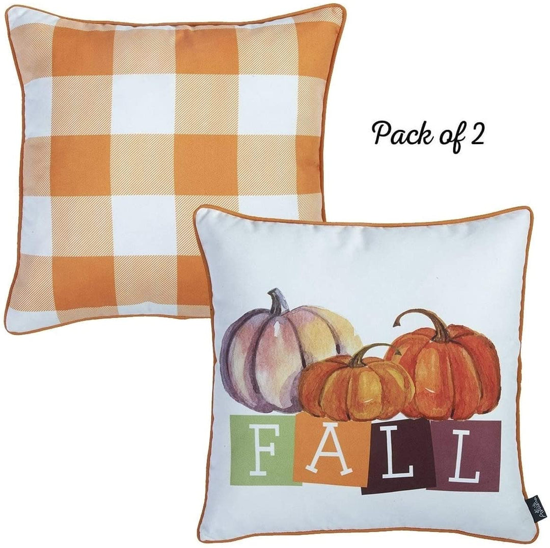 Fall Season Thanksgiving Throw Pillow Cover 18"x18" (2 Pcs Set) Floral Polyester Two Pillows Removable