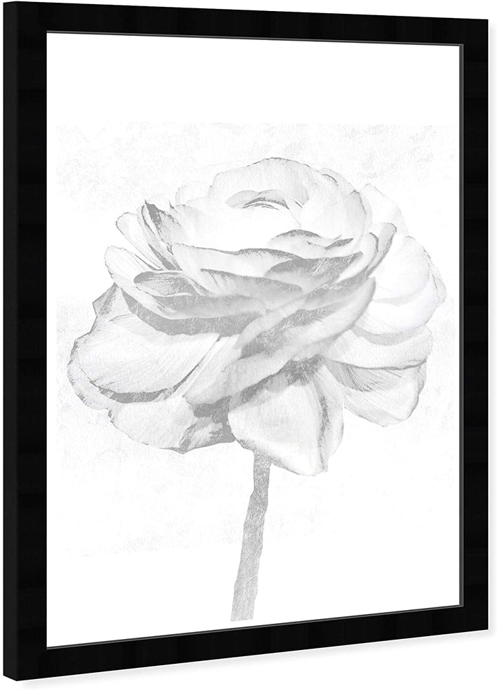 White Silver Peony' Floral Botanical Wall Art Framed Florals Gray White Grey Glam Rectangle - Diamond Home USA