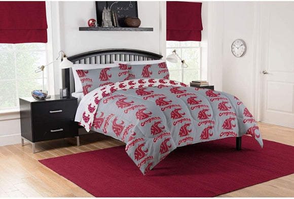 Washington State Cougars Full Bed Bag Set Grey Sports Collegiate Casual 5 Piece