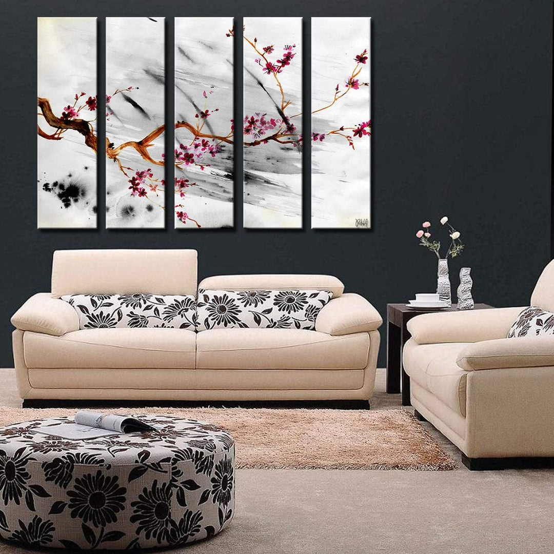 5 pc Canvas Wall Art Set Black Grey Pink Modern Contemporary