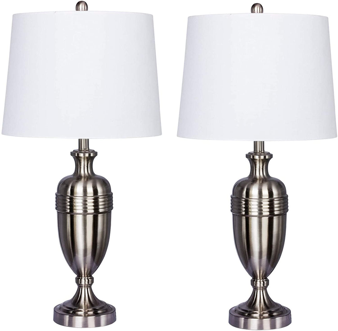 Pair 29 25 Brushed Steel Table Lamps Silver