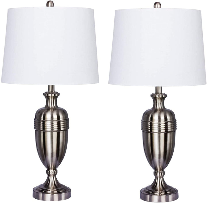 Pair 29 25 Brushed Steel Table Lamps Silver