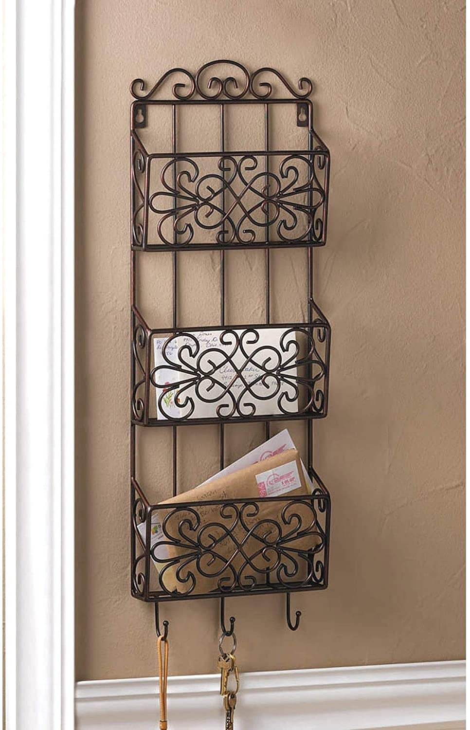 Decorative Three Tier Metal Wall Rack Brown Modern